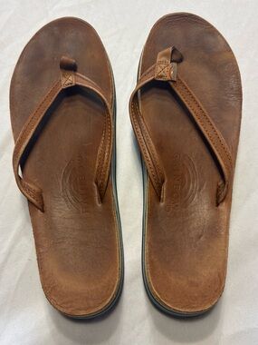 Rainbow Brown Leather Women's Sandals - Classic Flip Flops
